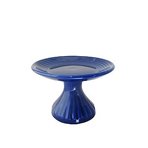 Mini Prato Frisado Pé Alto Azul Marinho Porcelana Decorativa