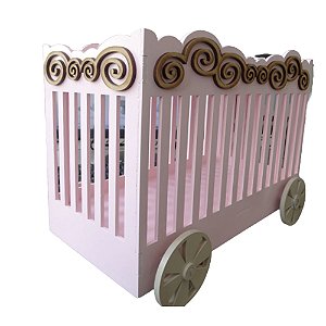 Jaula Circo Rosa Bebê Rodas Bege Decoração Festa MDF