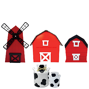Kit Fazendinha Vermelho Decorativo Mesa Festa Tema Roça
