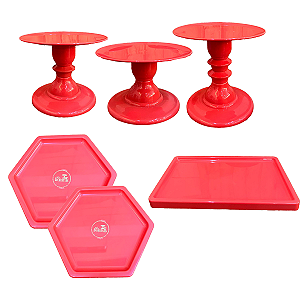 Kit Festa Mosaico Coral Peças Decorativas Mesa Só Boleiras