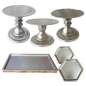 Kit Festa Mosaico Prata Peças Mesa Decorativas Só Boleiras
