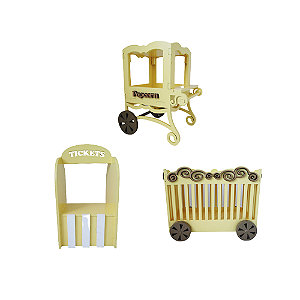 Kit Mini Circo Decorativo Para Festa Amarelo Candy 3 Peças
