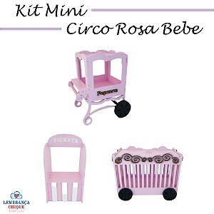 Kit Mini Circo Decoração Para Festa Rosa Bebê Mdf 3 Peças
