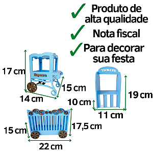 Kit Mini Circo Decoração Para Festa Azul Bebê Mdf 3 Peças