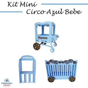 Kit Mini Circo Decoração Para Festa Azul Bebê Mdf 3 Peças