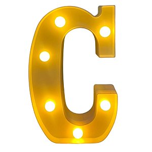 Letra Led C Plástico Branco Decorativa Luz Amarela