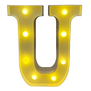 LETRA LED U PLASTICO BRANCO 22CM