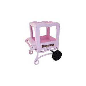 Mini Carrinho De Pipoca Rosa Bebê Rodas Preta Festa Circo MDF