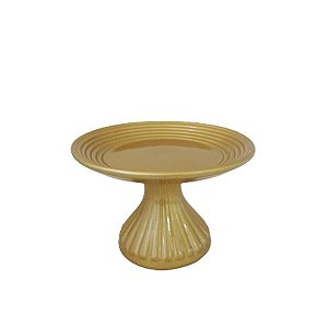 Mini Prato Frisado Pé Alto Dourado Porcelana Decorativa