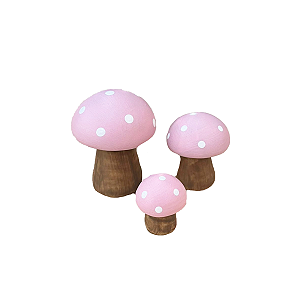 Mini Trio De Cogumelos Rosa Bebê Decorativos Cerâmica Festa