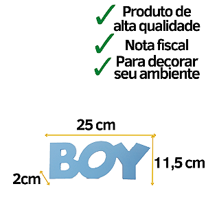 Display MDF Placa Decorativa Palavra Boy Azul Bebê Modelo 3
