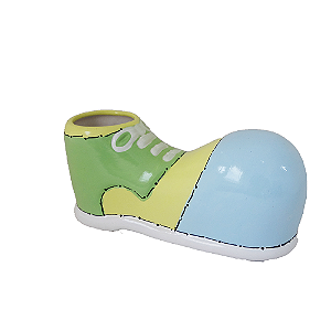 Sapato De Palhaço Cerçâmica Pequeno Verde Decorativo Circo