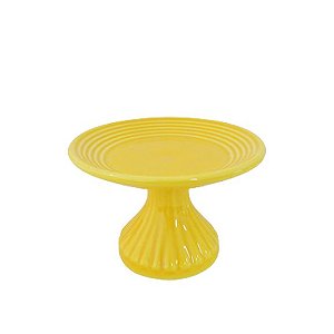 Mini Prato Frisado Pé Alto Amarelo Porcelana Decorativa