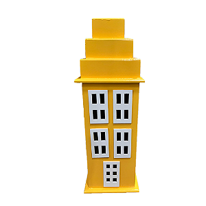 Prédio G 4 Janelas Decorativo Festas MDF Enfeite Amarelo