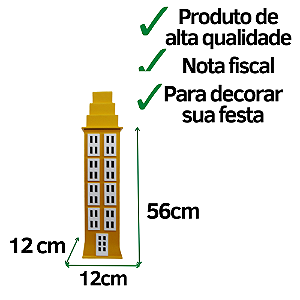 Prédio GG 8 Janelas Decorativo Festas MDF Enfeite Amarelo