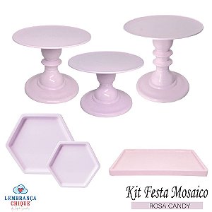 Kit Festa Mosaico Rosa Candy Peças Decorativas Só Boleiras