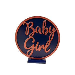 Display Baby Girl Chá Revelação MDF Rose Gold Azul Marinho