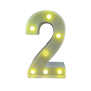 Numero 2 Branco Led Luz Amarela Decorativo Enfeite 22CM