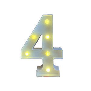 Numero 4 Branco Led Luz Amarela Decorativo Enfeite 22CM