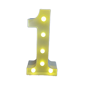 Numero 1 Branco Led Luz Amarela Decorativo Enfeite 22CM