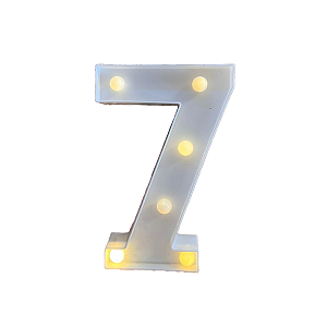 Numero 7 Branco Led Luz Amarela Decorativo Enfeite 22CM