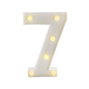 Numero 7 Branco Led Luz Amarela Decorativo Enfeite 22CM