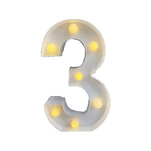 Numero 3 Branco Led Luz Amarela Decorativo Enfeite 22CM