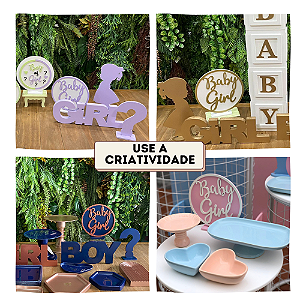 Display Baby Girl Decorar Chá Revelação MDF Branco Dourado