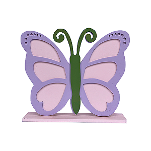 Display Grande Borboleta Mdf Rosa Bebê Com Lilás Decorativo