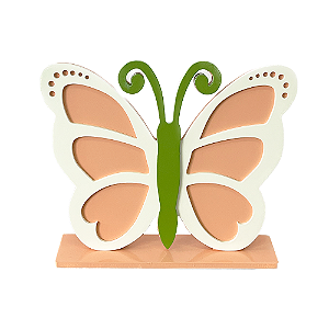 Display Grande Borboleta Mdf Salmão Com Branco Decorativo