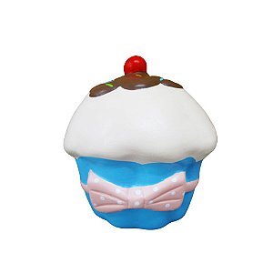 CUPCAKE GRANDE CERAMICA AZUL COM LAÇO ROSA