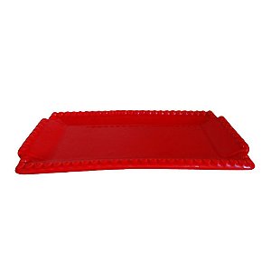 BANDEJA RETANGULAR BOLINHA PORCELANA VERMELHO