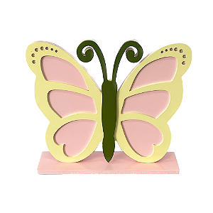 Display Grande Borboleta Mdf Rosa Bebê Com Amarelo Candy