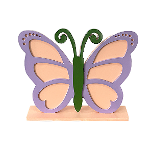 Display Grande Borboleta Mdf Salmão Com Lilás Decorativo