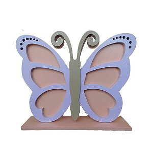 Display Grande Borboleta Mdf Salmão Com Lilás Decorativo