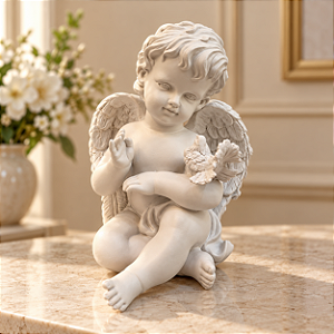 Anjo De Resina Pombinha Braço Escultura Decorativa