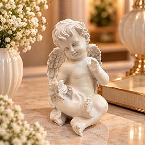 Anjo De Resina Pombinha Joelho Escultura Decorativa