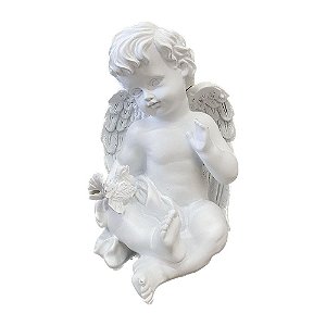 Anjo De Resina Pombinha Joelho Escultura Decorativa