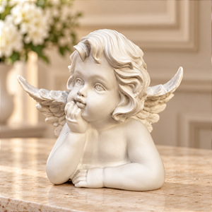 Anjo De Resina Grande Mão No Queixo Escultura Decorativa