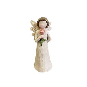 Mini Anjo Bege Com Flor Estatueta Decorativa Totem