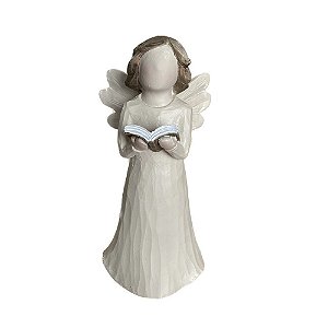 Anjo Bege Com Bíblia Estatueta Decorativa Totem Batizado