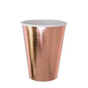 Copo De Papel Rose Gold Reutilizável Festas 250ml 8unidades