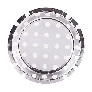 Prato De Papel Poa Prata 18Cm 10uni Decoração Festas Silver
