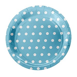 Prato De Papel Bolinha Azul e Branco 18Cm 8uni Decoração