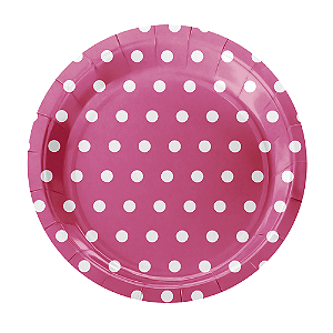 Prato De Papel Bolinha Pink e Branco 18Cm 8uni Decoração