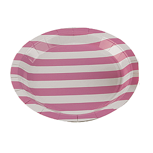 Prato De Papel Listrado Rosa 18Cm 10uni Decoração Festas