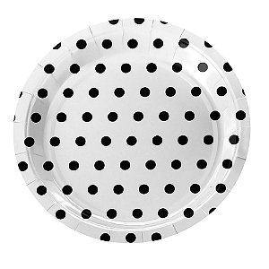Prato De Papel Bolinhas Preto e Branco 18Cm 8uni Decoração