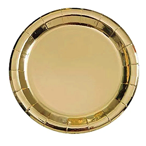 Prato De Papel Brilhante Dourado 18Cm 10uni Decoração Festas