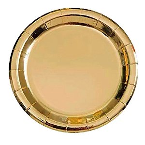 Prato De Papel Brilhante Dourado 18Cm 10uni Decoração Festas