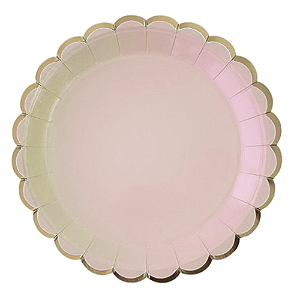 Prato De Papel Rosa Borda Dourada 18Cm 08uni Decoração